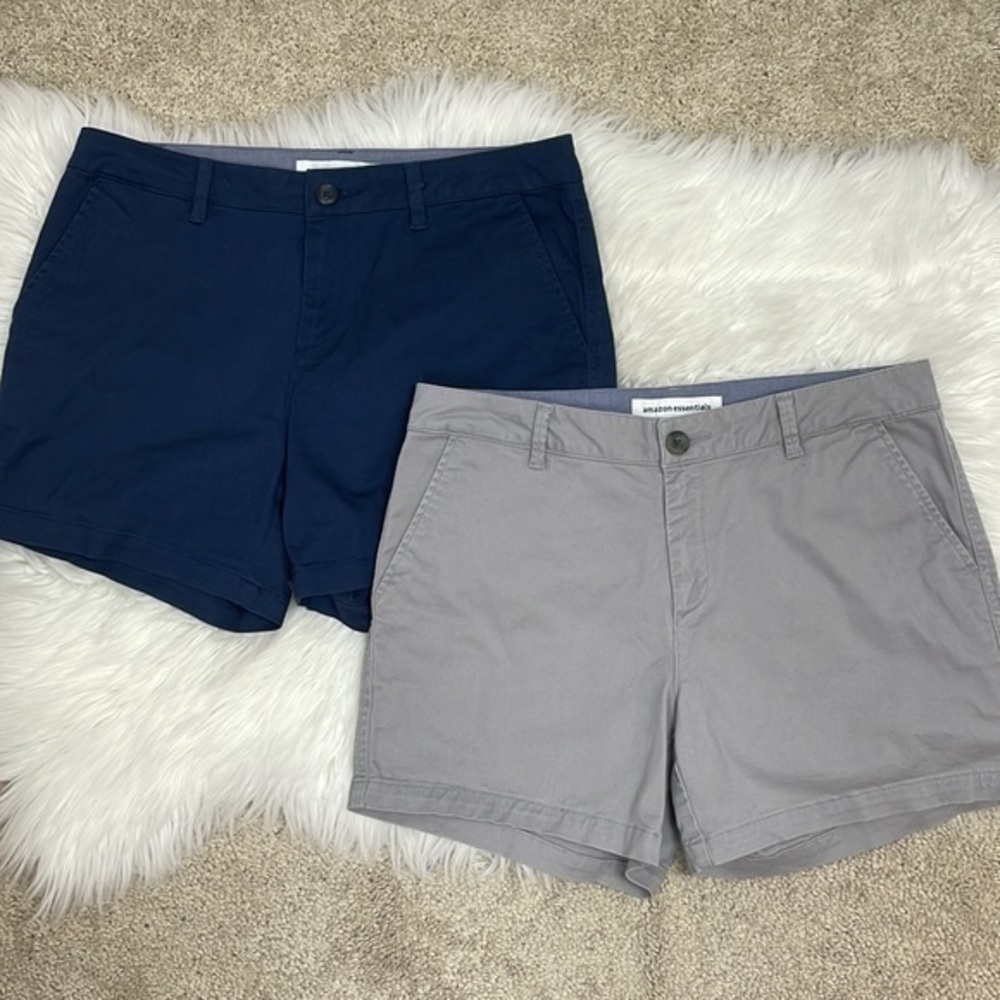 Bundle of 2 Amazon Essentials Gray and Navy Chino Shorts, Size 6 -